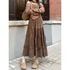 Falda de paraguas de pana con encaje dulce, longitud media, para Otoño e Invierno, nueva, de cintura alta, adelgazante, elegante, línea A, para mujer