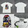 Camiseta unisex de manga curta da marca tendência BAPE, co-branded com design de camuflagem de cabeça de macaco, caimento solto de alta qualidade