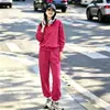 Conjunto Esportivo Casual Tendência Estilo Coreano para Mulheres Outono 2026 Era Dopamina Rejuvenescedor Conjunto de Duas Peças: Top Rosa Vibrante e Calça de Moletom