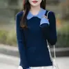 Suéter de Punto Falso de Dos Piezas con Cuello Polo Transfronterizo para Mujer, Suéter Corto Ajustado para Otoño e Invierno, Elegante Top de Punto de Manga Larga