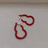 Pendientes Orientales con Forma de Calabaza Fulu Aguja de Plata 925 Esmalte de Alto Brillo Goteo de Aceite Pendientes Elegantes Versátiles y Atmosféricos