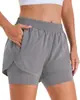 Pantalones Cortos de Yoga Transpirables de Secado Rápido para Mujer, Estilo Transfronterizo, Falsos de Dos Piezas, Deportivos Casuales Versátiles con Bolsillos con Cremallera, Pantalones de Fitness