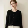 Ropa exterior de punto para mujer, 100% cachemira pura, corte holgado, cuello redondo, nueva chaqueta suéter corta abotonada de otoño e invierno