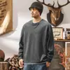 Camiseta Masculina Retrô Americana de Manga Longa Pesada 260g Solta Outono Novo Estilo Tendência Marca Patchwork Falsa de Duas Peças Top Masculino T