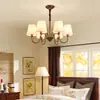 Lustre para sala de estar, estilo retrô americano simples, cúpula de metal, luminária aconchegante para sala de estar, madeira estilo creme vintage