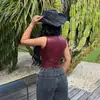 12040 Moda Feminina Transfronteiriça Europeia e Americana Sexy Ajustado ao Corpo Elástico Revestido Vazado Amarração Top Curto Camiseta Regata
