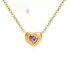 Corrente para clavícula rosa com diamante em forma de coração, estilo ins da moda, zircônia simples, brilhante, corrente de suéter versátil da moda de luxo leve em forma de coração