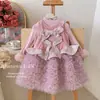 Vestido sin mangas para niña, vestido de cumpleaños de otoño para niños, vestido de pastel de tutú con lentejuelas, dulce vestido de princesa de tul