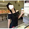 Camiseta negra de modal de manga corta y un solo hombro para mujer, estilo corto de verano, corte ajustado, ceñida a la cintura, top de diseño moderno