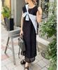 2024V cuello retro vestido de punto con encaje de costura de 2 vías# vestido cuello en V profundo sin mangas