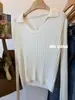 Muyang Emagrecedor Visual Gola U Clavícula Manga Longa Malha Canelada Gola Lapela Slim Stretch Pulôver Top Outono