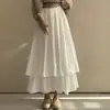 Estilo Chique Coreano Primavera e Outono 2026 Saia Midi Versátil de Chiffon com Pregas Duplas e Barra Larga