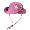 Sombrero de Pescador para Mujer para Exteriores, Sombrero de Sol de Verano, Sombrero de Campamento de Mezclilla de Cinco Puntas con Botones, Sombrero de Senderismo para Parejas, Lavable