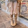 Botas Elegantes de Tacón de Aguja con Punta Afilada Estilo Coreano para Mujer Botas de Pelo de Ante de Vaca Negro Decoración de Correa Botas de Tacón Alto de 7.5 cm