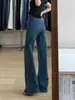 Calça flare jeans estampada com estrelas e strass retrô para mulheres, tamanho plus size de verão, corte solto, modelagem que emagrece, calça bootcut não apertada