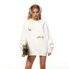 Moletom de Algodão Pesado para Casais, Corte Amplo, Gola Redonda, Pulôver sem Capuz, Versátil, Quente, Blusa Estampada para Outono e Inverno