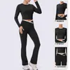 Conjunto de roupas europeu e americano de secagem rápida para mulheres petites, conjunto para esportes ao ar livre, Pilates, yoga, fitness, com manga longa e calça comprida