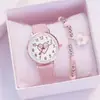 2 piezas/set Niñas Nuevo Lindo Cinturón Reloj de Cuarzo Mariposa Pulsera de Flor con Perlas traje