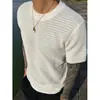 Estilo Old Money Tejido Hueco Seda de Hielo Manga Corta Ropa de Verano para Hombre Fresca Transpirable Malla Camiseta de Media Manga