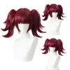 Peluca de anime para cosplay, Black Butler, peluca de Merlín, para fiestas navideñas, color burdeos intenso, peluca con tocado de doble cola de caballo