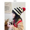 Sombrero para niños otoño e invierno sombrero de lana para niñas lindo sombrero de punto con pompón rojo para bebé niño sombrero de punto a rayas