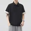 Roupas Masculinas Fengshe / Verão 2026 Nova Camisa Polo Masculina Gola Padre Manga Curta Fina Tendência Marca Camisa Polo de Cinco Mangas