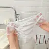 Luz de flor de cerejeira caindo~Calcinhas sexy de cetim e renda estilo francês para mulheres, tecido telado transparente, respirável, forro 100% algodão, calcinhas femininas