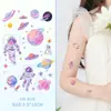 Crianças Adesivo de Tatuagem de Astronauta com Glitter à Prova d'Água Longa Duração Homens e Mulheres Braço Fofo Pequeno Homem do Espaço Foguete Planeta