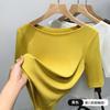 Camiseta de Manga 3/4 para Mulheres 2025 Primavera Novo Estilo Elegante Ombro Único Manga Meia Manga Elástica Slim Top Dropshipping
