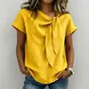 2025 Nueva Ropa de Mujer Europea y Americana de Comercio Exterior Transfronterizo Bestseller de Amazon Camiseta Casual de Manga Corta con Cuello en V y Lazo Top para Mujer