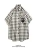 Camisa Retro de Cuadros de Manga Corta Estilo Hong Kong para Hombre, Marca de Moda Americana de Verano, Chaqueta Camisa Casual Holgada de Gama Alta