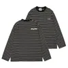 Camiseta de Manga Longa Color Block Listrada Pesada 280g Nova Moda Primavera 2026 Marca Casual Solta Top Bordado com Logo