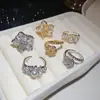 Anillo Ajustable Flor Gota de Agua de Circonita Bañado en Oro Real de 18K Exquisito Anillo de Dedo Índice de Gama Alta Joyería de Moda Personalizada para Mujeres