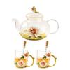 Taza de Té de Flores de Esmalte para Hogar Negocios Taza de Té de Flores Vaso Pequeño de Vidrio Resistente al Calor Separación de Té y Agua Juego de Tazas de Té