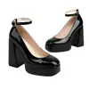Tallas 35-43 Zapatos de Mujer Transfronterizos, Plataforma Impermeable de Punta Redonda, Tacones Ultra Altos, Zapatos de Mujer Talla Grande, Zapatos Negros Poco Profundos de Tacón Cuadrado