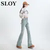 Jeans Feminino 2025 Primavera Novo Design Sensível Rasgos Micro Fenda Cintura Alta Slim-Fit Calças Slim-Fit