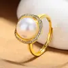 Anillo de Perla con Tachuelas de Diamante de Moda para Mujer, Estilo Coreano Lujo Ligero Gama Alta Anillo Abierto para Dedo Índice Accesorio Venta al por Mayor
