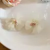 "Flores de Gasa en Polvo" Pendientes de Flor de Chifón Rosa para Mujer, de Alta Gama y Súper de Hada, Pendientes de Estilo Vacaciones de Verano en la Costa