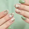 Novo Conjunto de Arte para Unhas Estilo Comércio Exterior com 24 Peças, Flores e Folhas Verde Fresco de Primavera, Glitter, Unhas Postiças Retangulares de Comprimento Médio Atacado