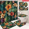 Juego de Cuatro Piezas de Cortina de Ducha y Alfombrilla de Baño con Diseño de Flores y Plantas Transfronterizas para Baño del Hogar, Cortina de Ducha Divisoria de Separación Seca y Húmeda, Cortina de Ducha Impermeable