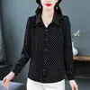 Foto Real de Nuevos Tops de Manga Larga Estilo Otoño 2025, Camisas Elegantes de Lunares que Reducen la Edad, Camisas de Talla Grande para Mujer