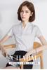 Camisa Profesional Blanca para Mujer, Manga Corta Cuello en V Ropa de Trabajo, Nuevo Modelo 2026, Camisa de Corte Ajustado con Cuello Alto, Uniforme de Trabajo Tienda 4S