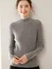 Otoño Invierno Nuevo Suéter de Cachemira para Mujer Ajustado Cálido de Cuello Semi Alto Tejido de Punto Manga Larga Top Suéter Capa Interior Capa Base