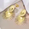 Amazon Explosiones Retro Exagerado Clip para Oreja Pendientes Colgantes Geométricos Ovalados de Abanico para Mujer Lote Transfronterizo Europeo y Americano