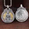 Colgante Año de Nacimiento Zodíaco Chino Plata Esterlina Redondo Sol Grande Amitabha Buda Hoid Samantabhadra Colgante