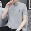 Camiseta de Manga Corta Camisa Polo para Hombre Solapa Paul Top Tendencia Estampada Media Manga Seda de Hielo Fresca Camiseta con Cuello
