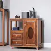 Novo Armário de Chá de Madeira Maciça Estilo Chinês Armário para Ferver Água Mesa de Chá Pequena de Noz Armário Lateral de Chá Mesa Lateral de Sala de Estar Integrada com Chaleira