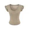 26045-2026 Estilo Novo Primavera/Verão Top Casual Puro Desejo com Decote V para Mulheres, Camiseta Sexy de Manga Curta com Caimento Ajustado