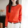 Cárdigan de Punto con Cuello Redondo, Botones, Bloques de Color en el Cuello, Ajuste Holgado, Suéter para Mujer, Venta al por Mayor Transfronteriza