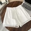 Shorts Casuais de Renda Pretos Minimalistas para Mulheres Verão 2025 Novo Versátil Emagrecedor Calça Evasê Coreana